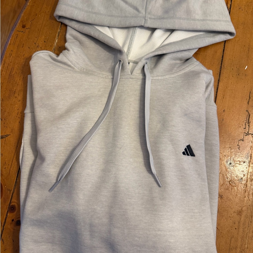adidas Men’s Light Gray Hooded Sweatshirt with Black Logo